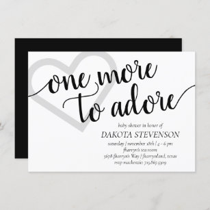 One More to Adore   Simple Black Heart Baby Shower Invitation