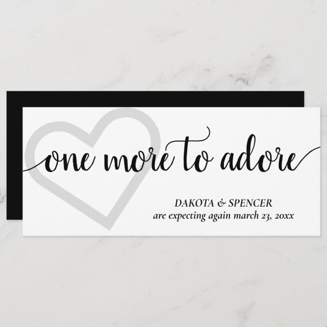 One More to Adore | Simple Black Heart Pregnancy Announcement (Front/Back)