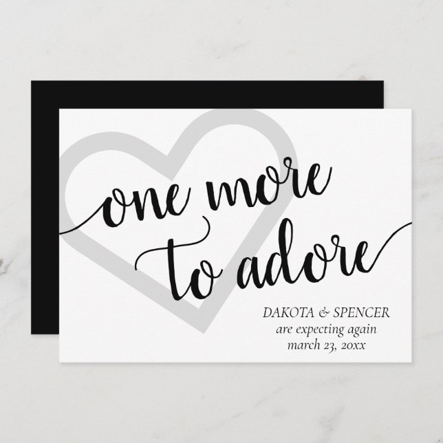 One More to Adore | Simple Black Heart Pregnancy Announcement (Front/Back)