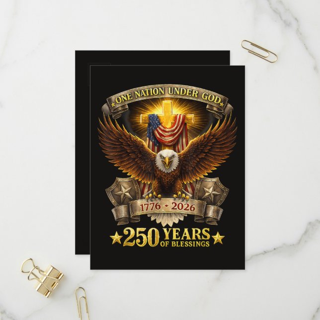 One Nation Under God 250 Years Blessings  Invitation Postcard (Front/Back In Situ)