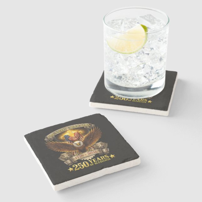 One Nation Under God 250 Years Blessings  Stone Coaster (Side)