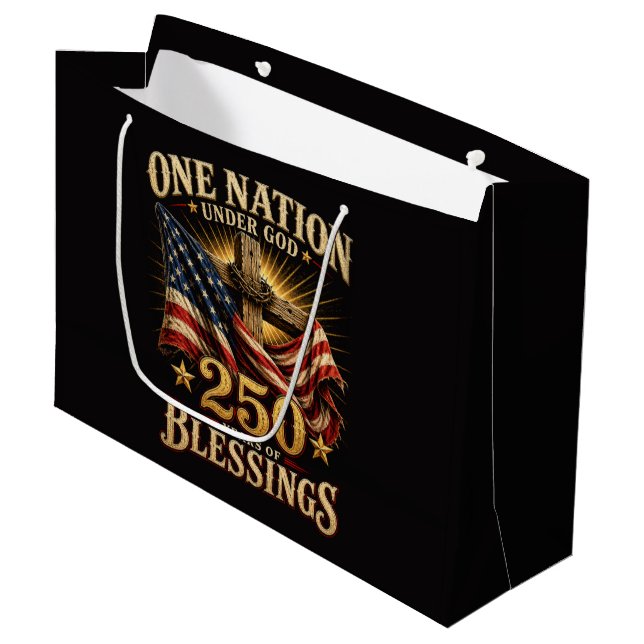 One Nation Under God 250 Years Large Gift Bag (Front Angled)