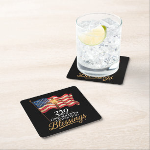 One Nation Under God 250 Years of Blessings Square Paper Coaster