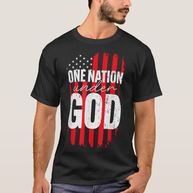 One Nation Under God American Flag Christian Jesus T-Shirt (Front)