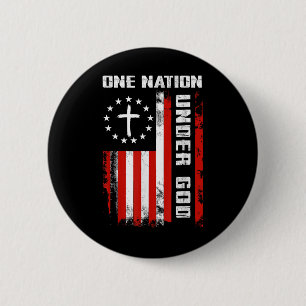 One Nation Under God American Flag Cross 4th Of Ju 6 Cm Round Badge