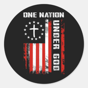 One Nation Under God American Flag Cross 4th Of Ju Classic Round Sticker