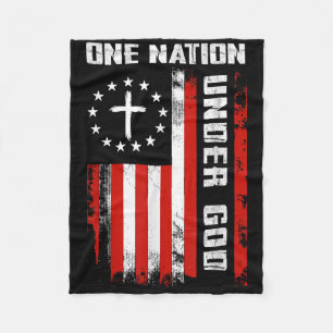 One Nation Under God American Flag Cross 4th Of Ju Fleece Blanket