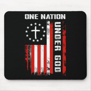 One Nation Under God American Flag Cross 4th Of Ju Mouse Pad