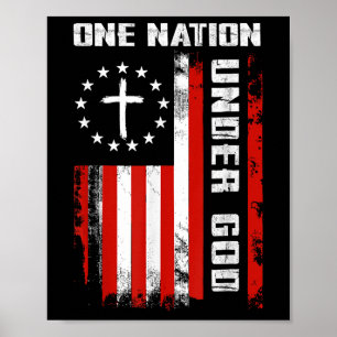 One Nation Under God American Flag Cross 4th Of Ju Poster