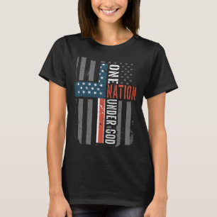 One Nation Under God American Flag Jesus Cross Fai T-Shirt