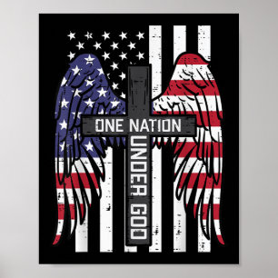 One Nation Under God Cross Flag Wings Memorial Poster