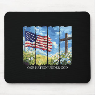 One Nation Under God Cross Usa Flag Faith Christia Mouse Pad