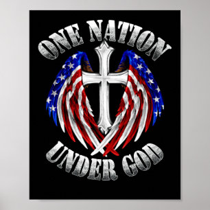 One Nation Under God Faith cross US Flag Poster