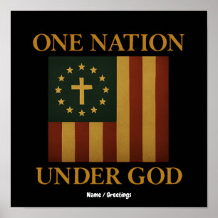 One Nation Under God Flag Patriotic Christian Poster