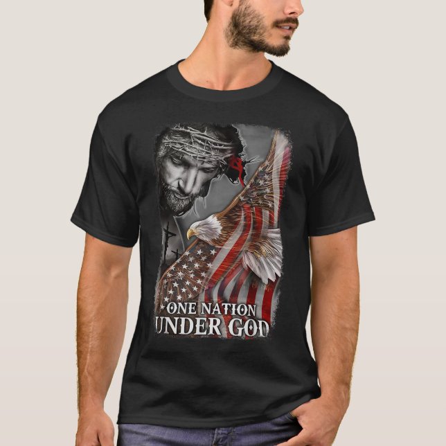 One Nation Under God Jesus Christian Eagle America T-Shirt (Front)