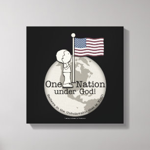 One Nation Under God-Little Boy at US Flag Canvas Print