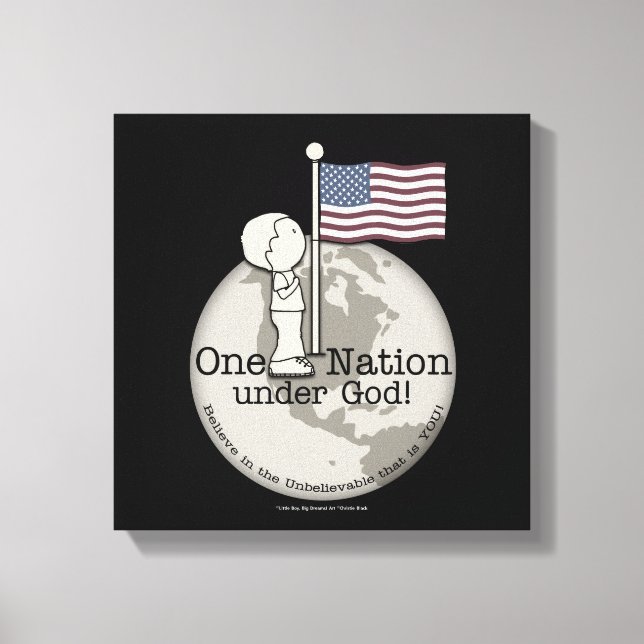 One Nation Under God-Little Boy at US Flag Canvas Print (Front)