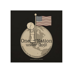 One Nation Under God-Little Boy at US Flag Wood Wall Art