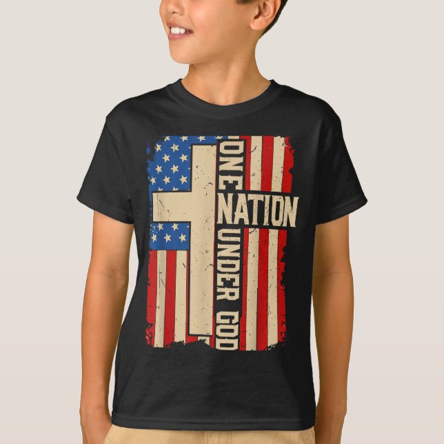 One Nation Under God Patriotic Christian Faith Ame T-Shirt (Front)