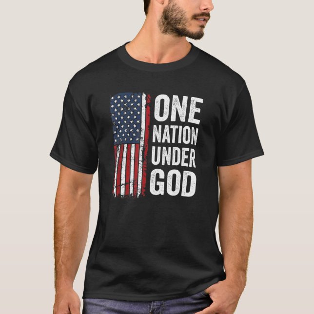 One Nation Under God  Patriotic Christian Usa Flag T-Shirt (Front)