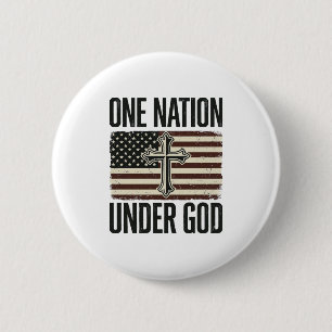 One Nation Under God Patriotic Cross 6 Cm Round Badge