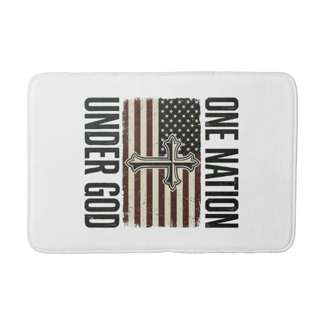 One Nation Under God Patriotic Cross Bath Mat (Front)