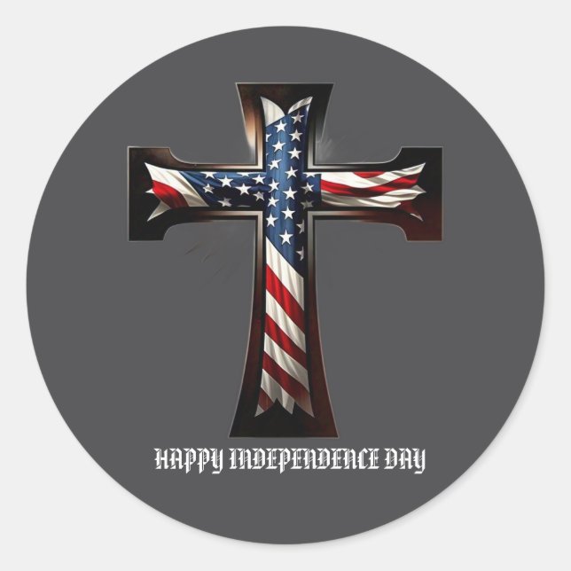 One Nation Under God: Patriotic Cross Custom Classic Round Sticker (Front)