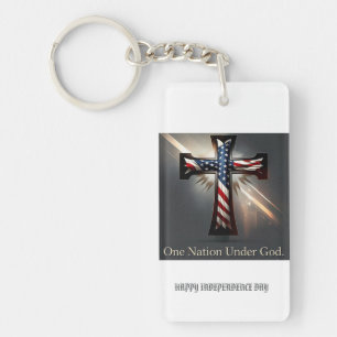One Nation Under God: Patriotic Cross Custom Key Ring