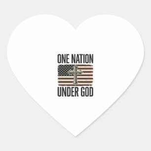 One Nation Under God Patriotic Cross Heart Sticker