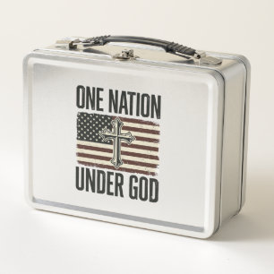 One Nation Under God Patriotic Cross Metal Lunch Box