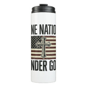One Nation Under God Patriotic Cross Thermal Tumbler