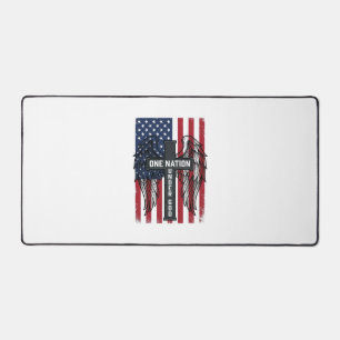 One Nation Under God Patriotic Cross Wings Shirt_1 Desk Mat
