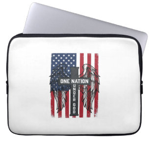 One Nation Under God Patriotic Cross Wings Shirt_1 Laptop Sleeve
