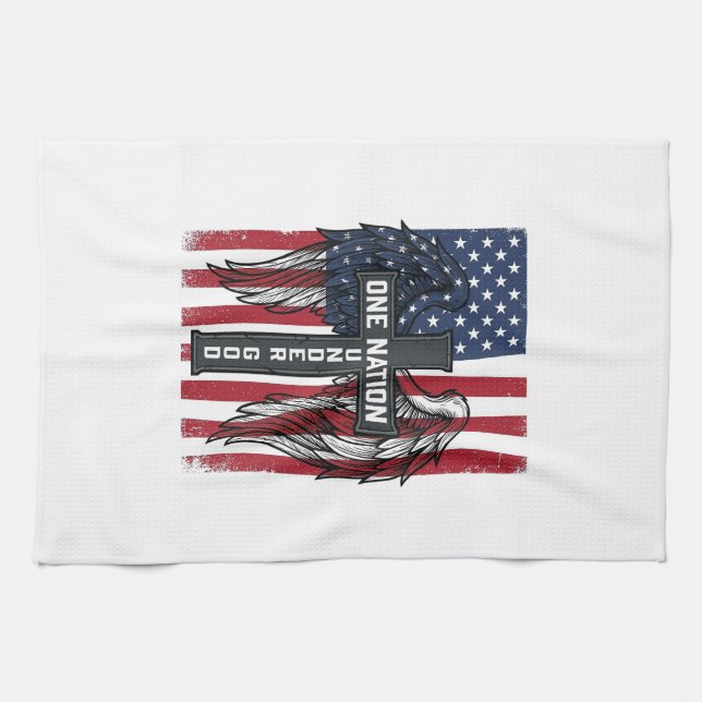 One Nation Under God Patriotic Cross Wings Shirt_1 Tea Towel (Horizontal)