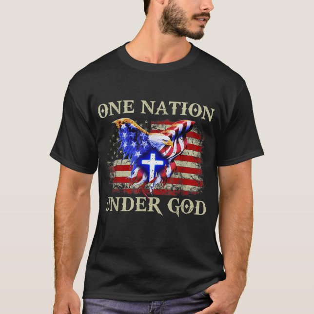 one nation under god patriotic usa christian T-Shirt (Front)