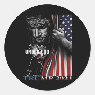 One Nation Under God Trump 2024 God American Flag  Classic Round Sticker