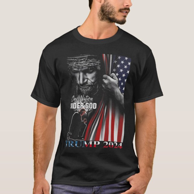 One Nation Under God Trump 2024 God American Flag  T-Shirt (Front)