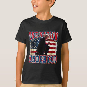 One Nation Under God Trump Pray Jesus Usa Flag Dis T-Shirt