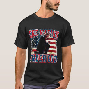 One Nation Under God Trump Pray Jesus Usa Flag Dis T-Shirt