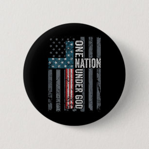 One Nation Under God - Usa Cross Flag Christian -  6 Cm Round Badge