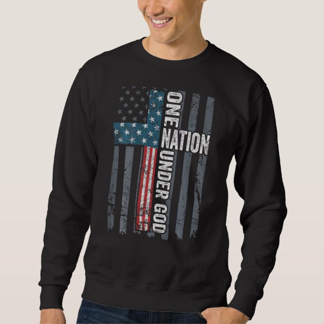 One Nation Under God Usa Cross Flag Christian On B Sweatshirt (Front)