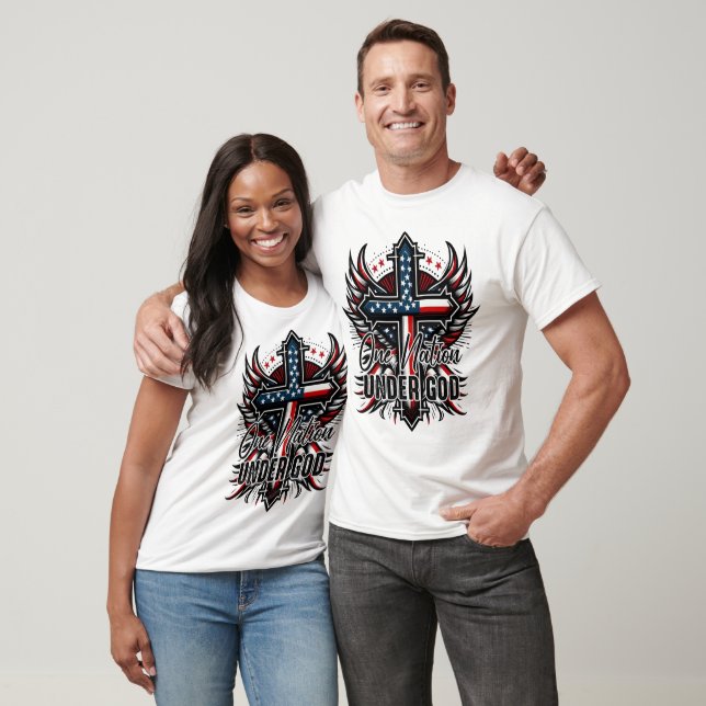 One Nation Under God Winged Cross T-Shirt (Unisex)