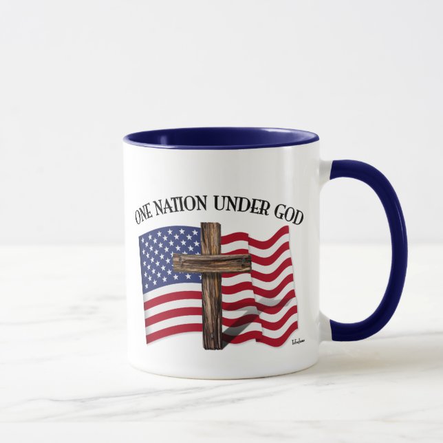 One Nation Under God with rugged cross and US flag Mug (Right)