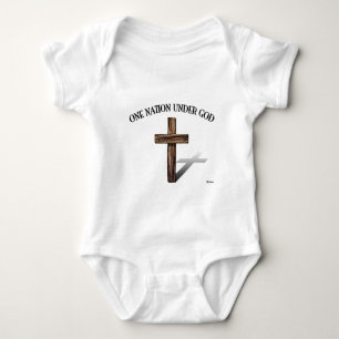 One Nation Under God with rugged cross Baby Bodysuit