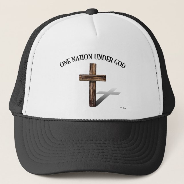 One Nation Under God with rugged cross Trucker Hat (Front)
