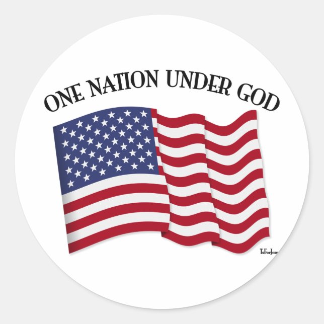 One Nation Under God with US flag Classic Round Sticker (Front)