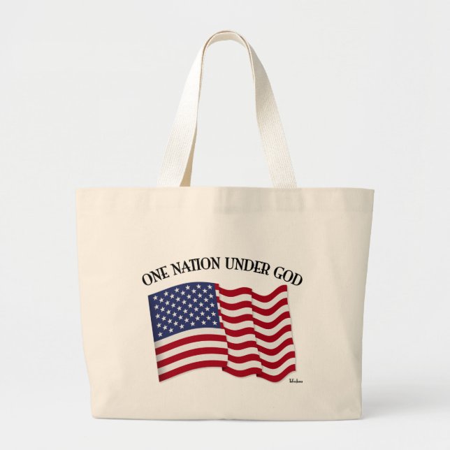 One Nation Under God with US flag Large Tote Bag (Front)