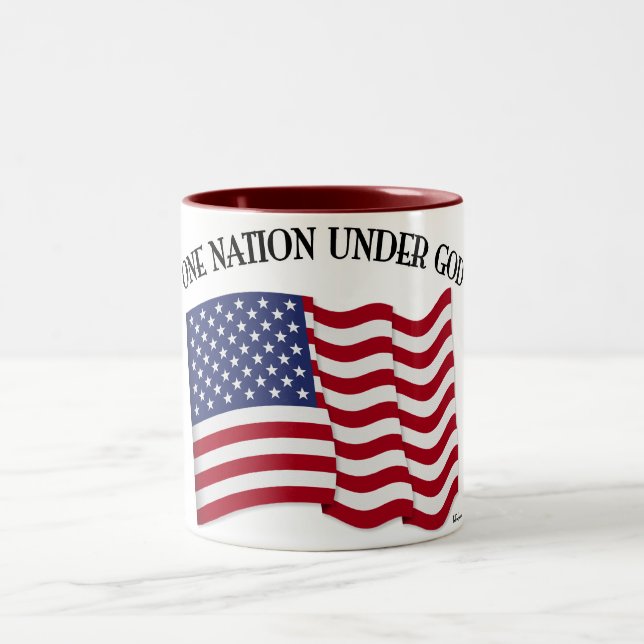 One Nation Under God with US flag Two-Tone Coffee Mug (Center)