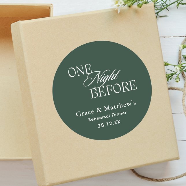 One Night Before Rehearsal Dinner Emerald Green Classic Round Sticker (Creator Uploaded)