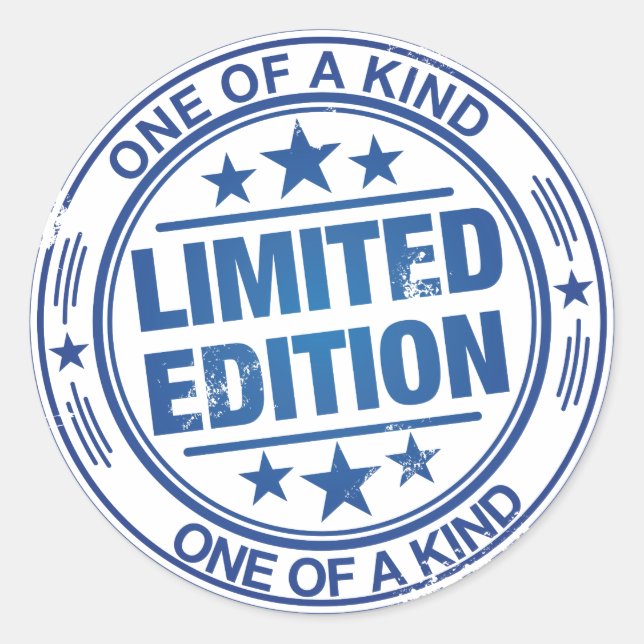 One of a kind -blue rubber stamp effect- classic round sticker (Front)